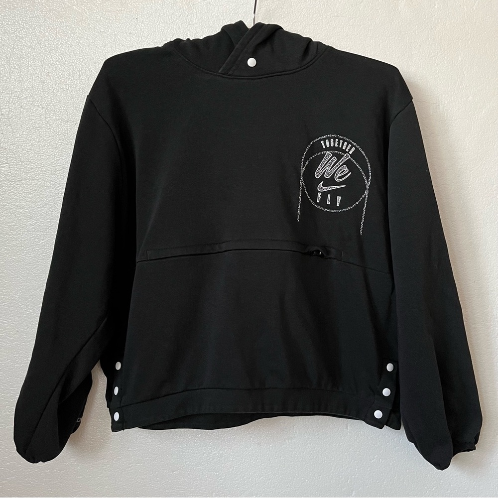 Nike Dri-Fit Womens M Hoodie Together We Fly Crop Boxy Snap Basketball Black